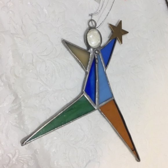 Still Rock Stained Glass Star Person Ornament Suncatcher Handmade 5x6" - Picture 2 of 9